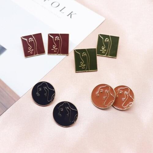 Timlee E204 Retro Personality Drip Oil Geometr Square Round Face Contour Studs Earrings,Popular Accessories wholesale