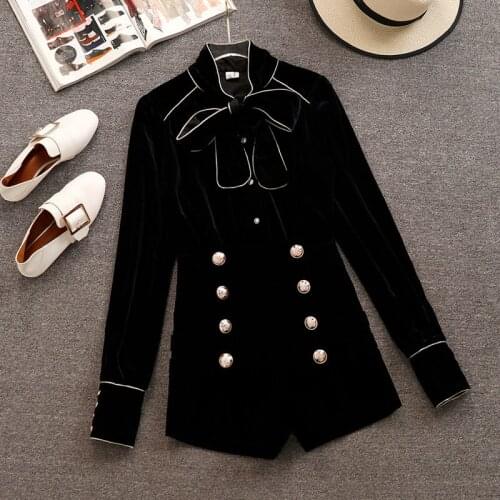 2020 Spring Autumn Women Long Sleeve Bow Shirts + Double-breasted Shorts 2 pcs sets Female Fashion Suits A646