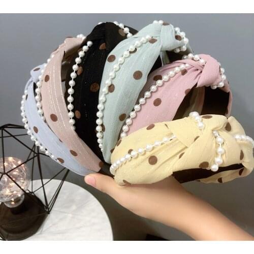 Chinese Bridal Embroidery All-Pearl Headband Hair Accessories Flower Pearl Knitted Crossed Headwrap Hairband For Women Wholesale