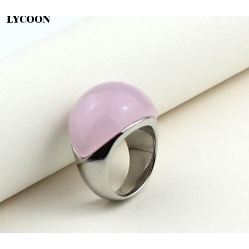LYCOON Hot sale woman Cats eyes jewelry rings high quality 316L Stainless steel pink opal stone ring women luxury ring GP0611