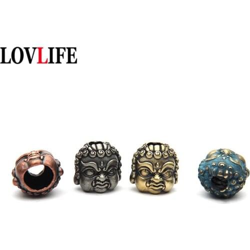 Pure Copper Buddha Head Umbrella Rope DIY Keychain Pendant Jewelry Accessories Brass Religious Knife Beads Umbrella Rope Lanyard