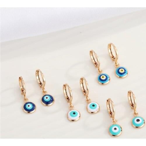 1Pair Resin Evil Eye Hoop Earrings For Women Gift Jewelry Fashion Simple Colored Turkish Eye Round Geometric Round Earrings