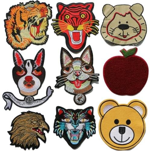 1psc Cute Sequin Towel Cartoon Animal Bear Eagle Tiger Apple Embroidery Sticker Clothing DIY Sewing Badge Sticker