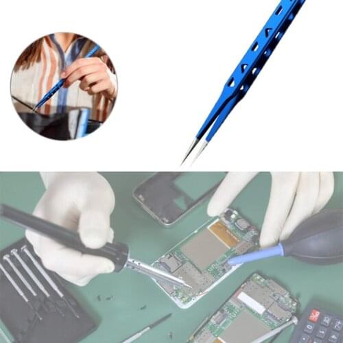 1Pc High Hardness Non-magnetic Stainless Steel Tweezers Mobile Phone PC-B Motherboard IC Chips Repairing Tweezer