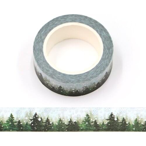 10pcs/Lot 15mm x 10m Green Pines Silver Holographic Foil Snow Washi tape Scrapbook Paper Masking Adhesive Christmas washy tape