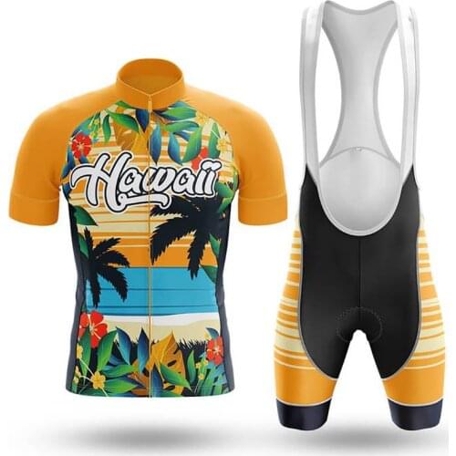 2021 Hawaii Mens Cycling Jersey Set Professional Cycling Clothing Quick Dry Summer Sleeved Cycling Shirt Bib Short Gel Pad