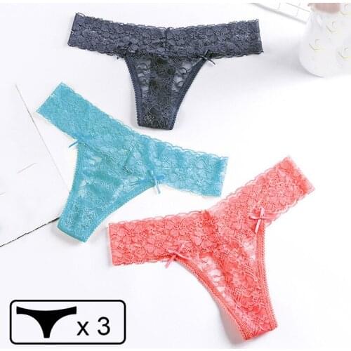 3pcs/lot Womens Underwear Sexy Panties G-String Thong Lace Lingerie T-Back Briefs Tempting Low-Rise Panties Girls Underpants