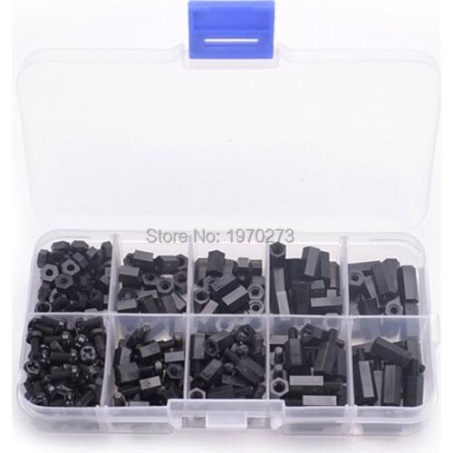 300pcs M3 Nylon Black M-F Hex Spacers Screw Nut Assortment Kit Stand-off Set for FPV Flight control
