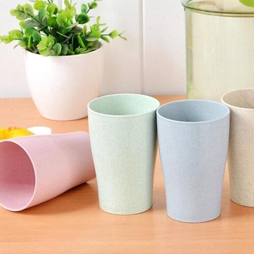 4pcs/set Home Plastic Wheat Straw Water Cup Picnic Travel Portable Barbecue Camping Festival Birthday Cups Tea Coffee Cup Set