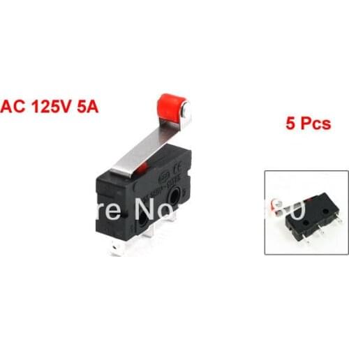 5 Pcs / Lot x AC 125V 5A 3 Pin Roller Hinge Lever Arm Miniature Micro Switch E-Switch SPDT 1 NO 1 NC