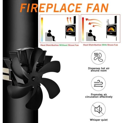 6 Blades Black Fireplace Fan Heat Powered Stove Fan Log Wood Burner Eco Fan Quiet Home Fireplace Fan Efficient Heat Distribution
