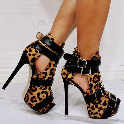 BERZIMER SUPER Women Platform Sandals Buckle Straps Faux Suede High Heels Pump Peep Toe Back Zip Shoes Woman Big Size 44 48 52