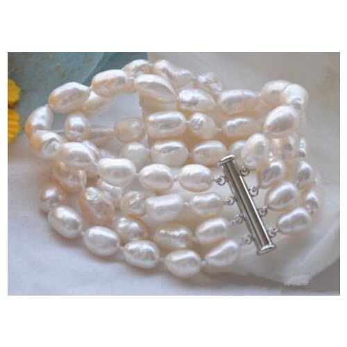 Elegant Pearl Jewelry 8 Inches 4 Rows Cultured 8-9mm White Color Freshwater Pearl Bracelet Free Shipping