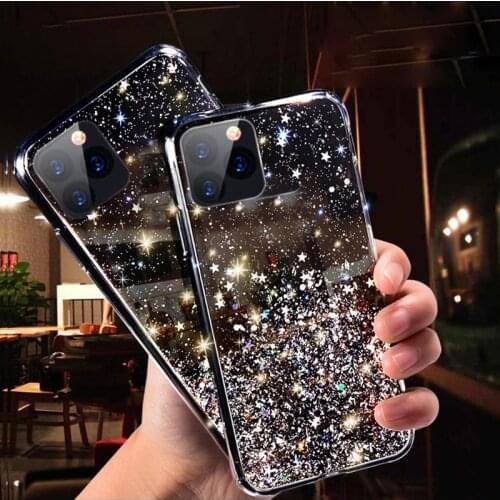 Bling Glitter Star Transparent Phone Case For iPhone 11 12 Pro Max 7 8 6s Plus SE 2020 Shockproof Silicone Soft TPU Back Cover
