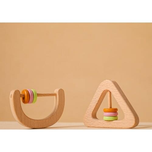 1Pc Baby Wooden Rattle Simple Handbell Geometrical Shape Make a Sound Smoothe Baby Newborn Wood Teether Toys For Kids Gifts