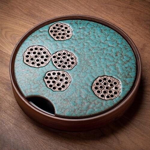 Chinese Style Lotus Root Design Wood Ceramic Tea Tray For Teacup Teapot Water Storage Tea Table For Home Hotel Office Teahouse