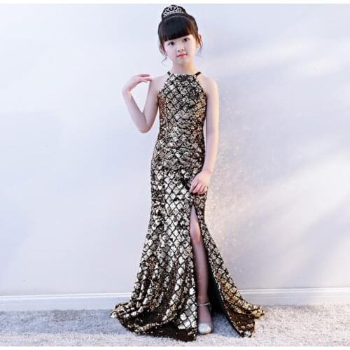 Girls Sequined Mermaid Dress Childrens Sleeveless Princess Gown Wedding Birthday Party Dress For girls vestidos Costume Y2921