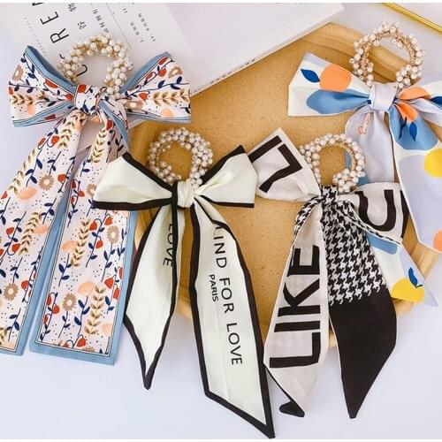 Aphrodite Butterfly Long Ribbon Hair Ties Elastic Rope Imitation Pearls Women Girls Simplicity Ponytail Holder Hair Accessories