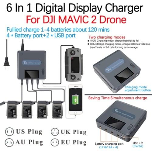For DJI MAVIC 2 Pro Zoom Drone 6in1 Digital Display Charger Hub 4 Battery Simultaneous Charging With Discharge Mode Accessories