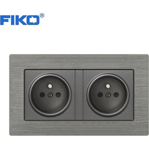 FIKO Gary Aluminium Alloy Panel 16A French Wall Power standard, 146mm*86mm 2gang EU Wall power socket family hotel Household
