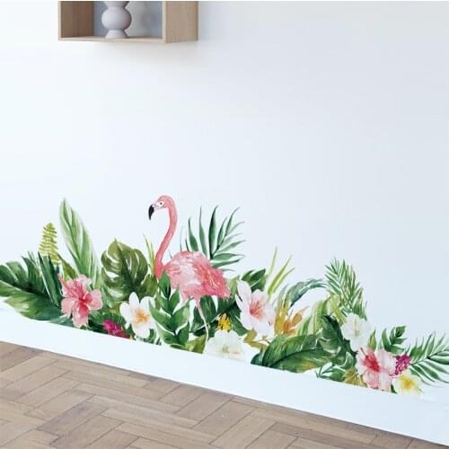 Flamingo baseboard sall sticker for living room bedroom wall decor flower leaf vinyl wall decals for home decoration art murals