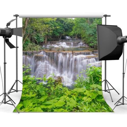 Jungle Forest Backdrop Nature Spring Trees Green Plants Leaves Waterfall Outdoor Journey Cascade Photography Background