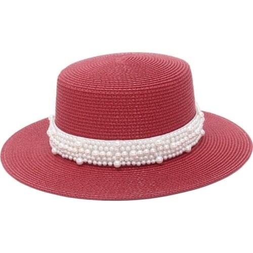 9 Colors Jazz Hat Flat Top Hat With Pearl Chain Cap For Women Summer Paper Hat Round Wedding Party