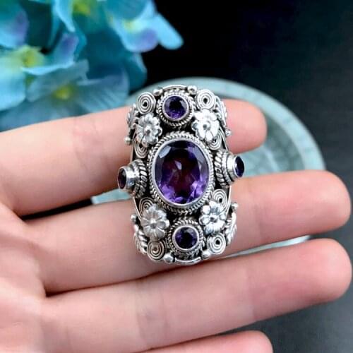 925 sterling silver natural natural stone handmade vintage open ring fashion womans ring