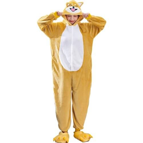 Akita Dog Pajama Kigurumi For Women Shiba Inu Onesie One-Piece Pijamas Girl Flannel Animal Cartoon Costume Overall Winter Romper