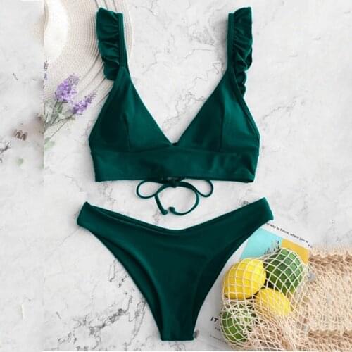 40#Push up Bikini Set Women Ruffle Biquini Swimwear Low Waist 2021 Sexy Brazilian Ribbed Swimsuit Bather Beach maillot de bain