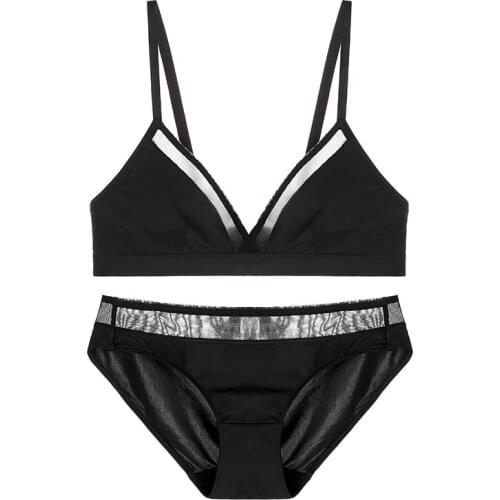 French ladies bra set ultra thin no steel ring mesh yarn sexy bralette push up bra triangle cup lingerie set plus size