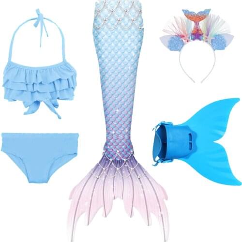 2021 Kids Girls Swimming Mermaid Tail Costume Cosplay Children Swimsuit Fantasy Beach Bikini Can Add Monofin Fin Princess Dress