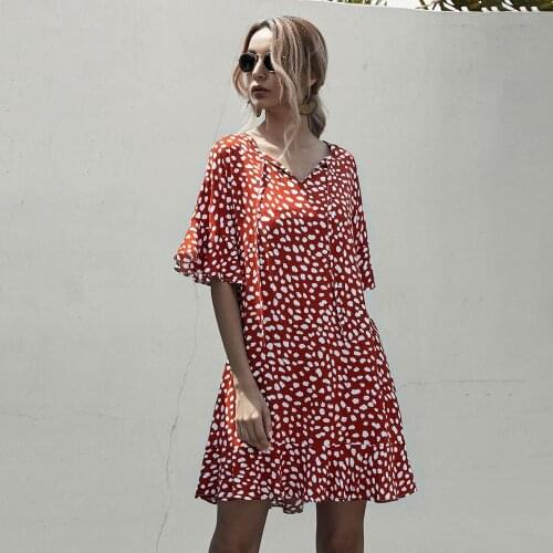 Summer Dress Women Leopard Print Floral Ruffle A Line Casual Fit Loose Half Sleeve Clothing 2020 Vacation Red Dresses For Women