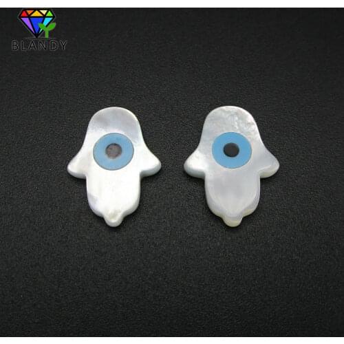 Hot Selling Natural Mother Of Pearl Shell Hamsa Stone Evil Eye 12*16mm Fatima Hand Side Hole Shell Beads For DIY Jewelry