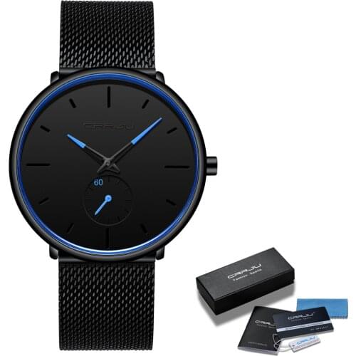 Fashion Mens Watches CRRJU Top Brand Luxury Quartz Watch Men Casual Slim Mesh Steel Waterproof Sport Watch Relogio Masculino