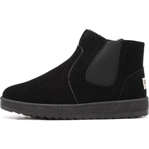 2021 Winter New Fashion Street Style Mens Boots Round Toe Slip-on Plush Thickening Flat Snow Boots with Platform for Outside