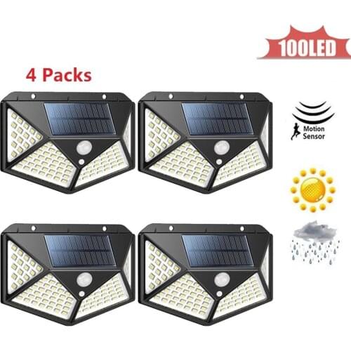 100LED Solar Power PIR Motion Sensor Wall Light 100 LED Outdoor Energy Saving Street Yard Path Home Garden Security Lamp 4 sided