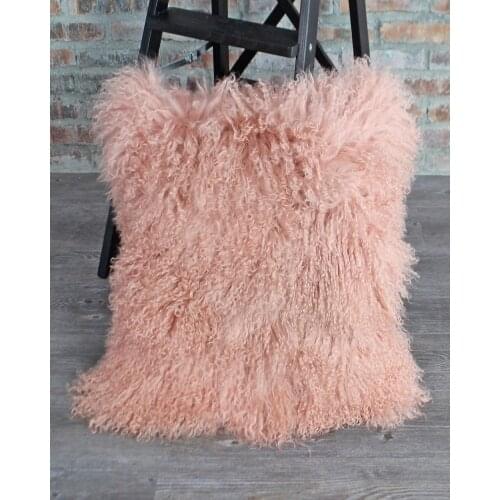 Curly Pink Mongolian Tibetan Lamb Fur Cushion Cover Real Fur Pillow Covers Case Sofa Decorative Pillows Funda Cojin