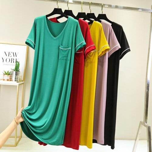 Modal Comfortable Nightgowns For Women New Short Sleeve Summer Night Dress Pocket Long Nightshirt Female Loose Nightwear Gown