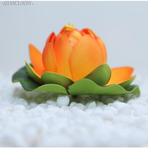 Orange Artificial Fake Lotus flowers Buds Leaves Water Lilies Floating pond flowers Pool Plants Wedding Decoration C97