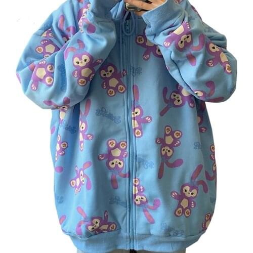 Autumn Winter Woman Clothes Japanese Casual Harajuku Zipper Girly Style Hoodies Cartoons Dance Cute Rabbit Sweatshirt Female
