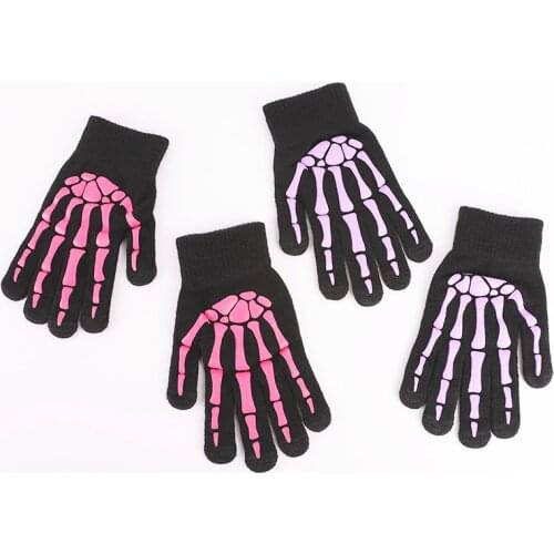 Winter Unisex Adult Halloween Skeleton Gloves Diablo Cosplay Knitted Touch Screen Gloves Emo Accessories Hand Warmer Gloves