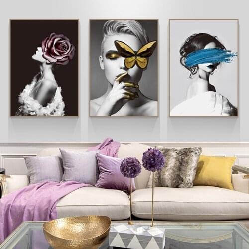SELFLESSLY Poster Print Sexy Girl Flowers Butterfly Wall Pictures For Living Room Canvas Art Modern Fashion Decorative Pictures