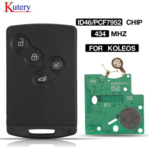 Kutery Remote Smart Car Key For Renault Koleos 433MHz ID46 PCF7952 Chip Smart Control Card Keyless Entry 4 Buttons Key HandsFree