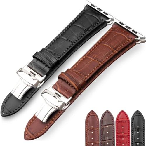 Genuine Leather strap For Apple watch band 44 mm 40mm iWatch band 42mm 38mm Crocodile bracelet correa for Apple watch 5 4 3 6