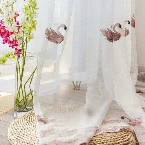 3D Cartoon White Swan Sheer Voile Curtain For Kid Children Bedroom Pink Luxury Tulle Curtain Baby Girl Room Blinds Drapes M062D3