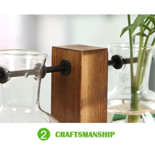 Hydroponic Plant Vase Vintage Transparent Wooden Rack Decoration for Home Garden Wedding EL