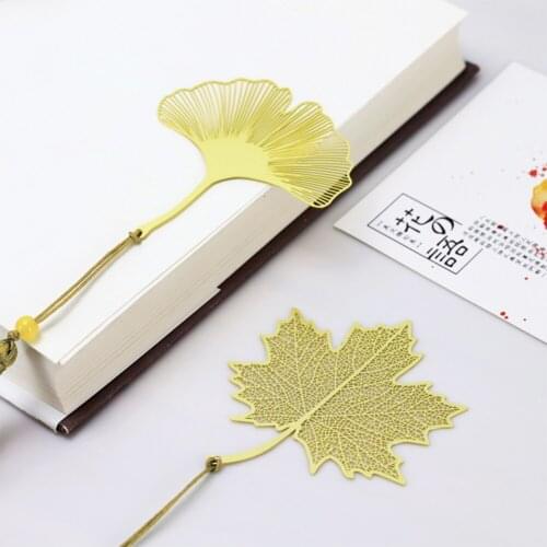 Vintage Chinese Style Bookmark With Tassel Metal Hollow Golden Book Marker Maple Apricot Leaf Gift For Student Kid Reading Note