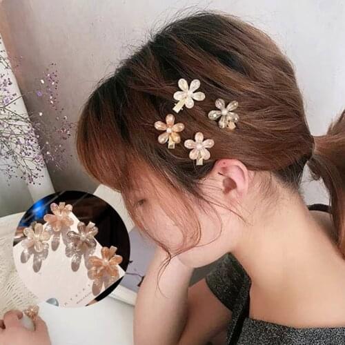 Pearls Hair Clips for Women Flowers Hairpins Bangs Sweet Barrettes Alloy Duckbill Hairgrip Girls Cute Hair Accessories Headwear