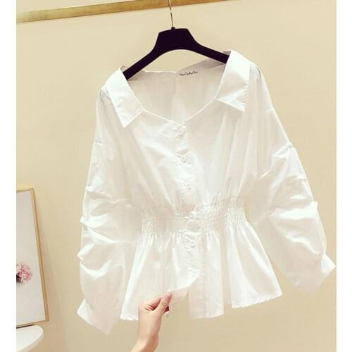 Elegant Off shoulder Top Long sleeve Tunic Blouses Women Button Up White Shirt Turn down Collar Casual